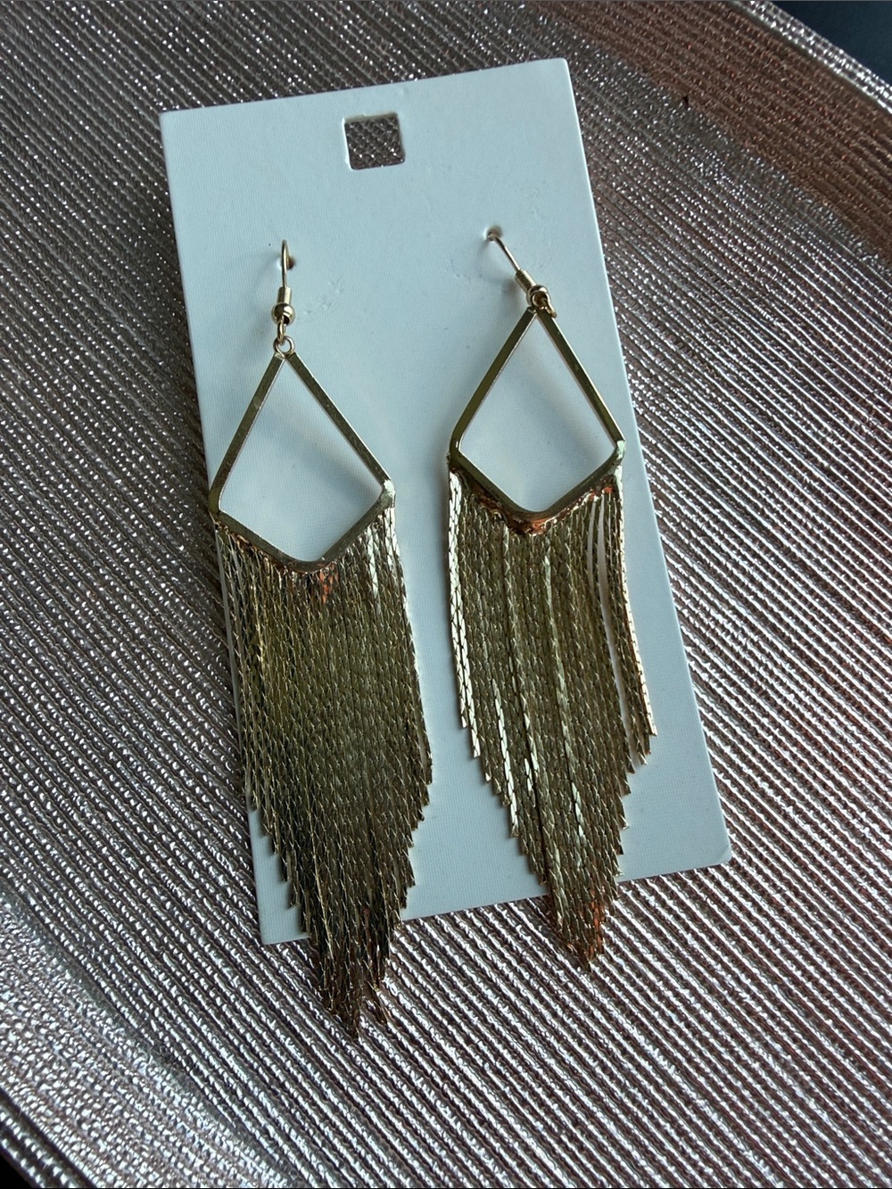 Gold Fringe Geometric Drop Earrings - Women Jewelry